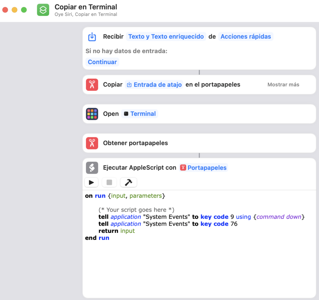 Atajo MacOS Monterey : Copiar en Terminal.